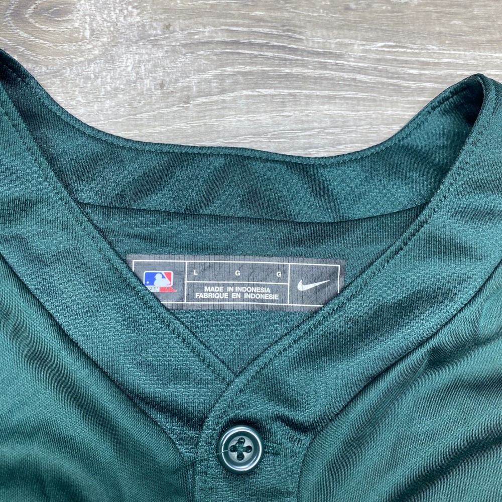 Nike MLB Jersey Mens Large Green Oakland Athletics Short Sleeve Henley Shirt - Picture 2 of 8